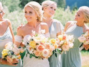 320 Ranch Wedding Bridesmaids with colorful bouquets by Orange Photographie
